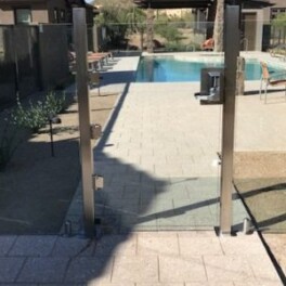 glass pool gate close up