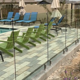 Country club pool area glass fence installation